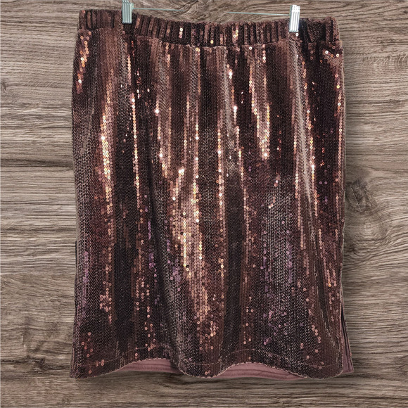 J. Jill brown velvet with sequin overlay pull on fully lined skirt woman size XL - Picture 1 of 9